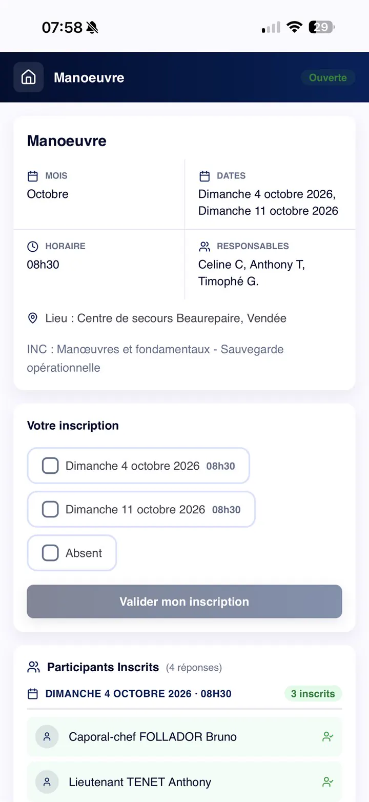 Inscription &agrave; un &eacute;v&eacute;nement