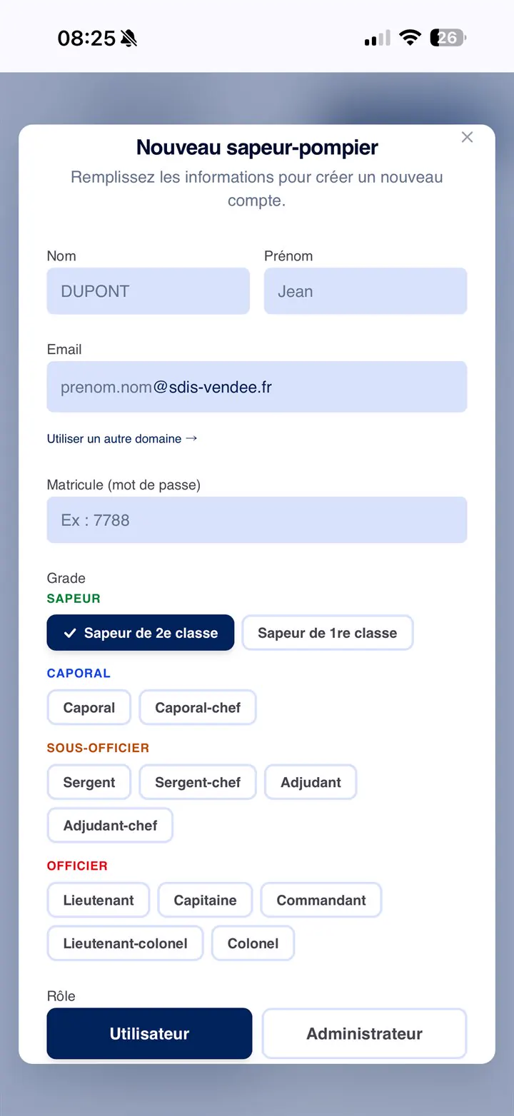 Cr&eacute;ation de compte SP (admin)