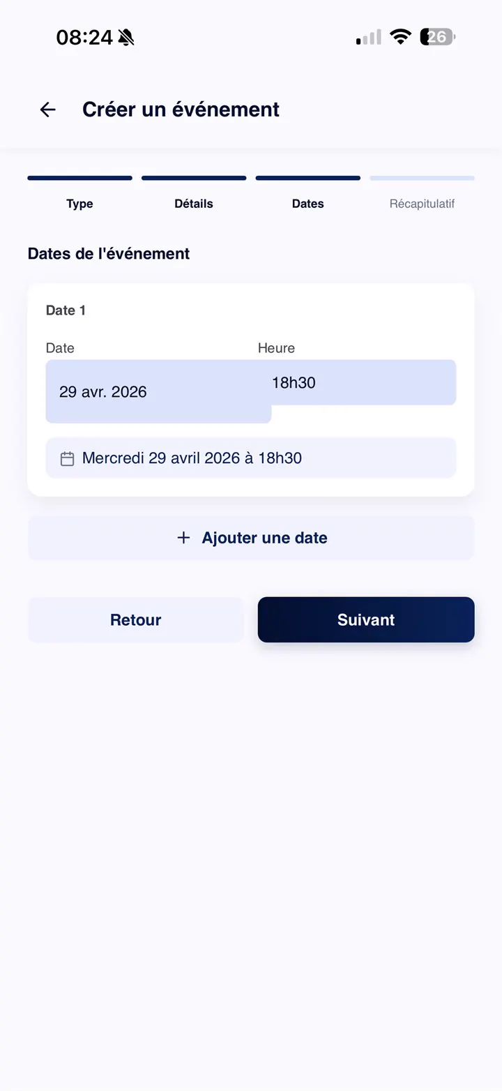 &Eacute;v&eacute;nement &mdash; choix des dates